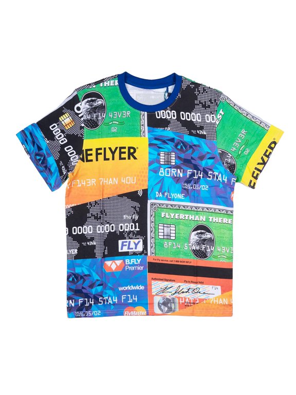 Men's All Over Credit Card Theme Print Graphic Premium Tee T-Shirt (Large, Blue)