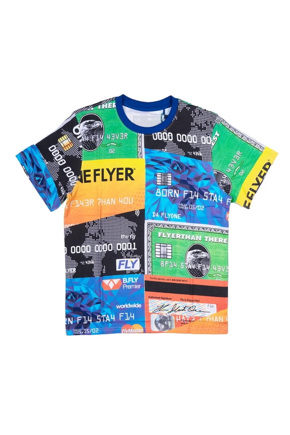 Men's All Over Credit Card Theme Print Graphic Premium Tee T-Shirt (Medium, Blue)