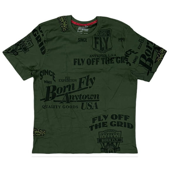 Born Fly Men's Fly Off The Grid Embroidered Premium Tee T-Shirt (Small, Army)