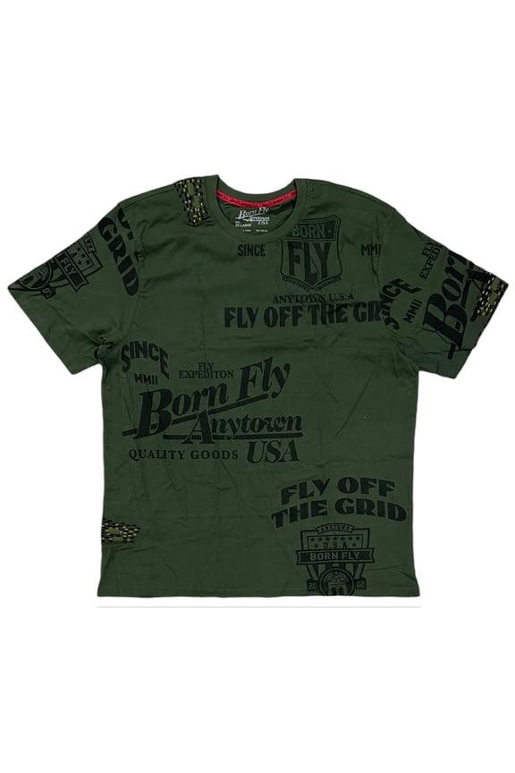 Men's Fly Off The Grid Embroidered Premium Tee T-Shirt (Small, Army)
