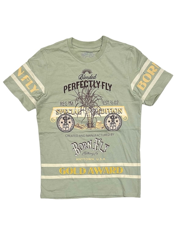 Men's Perfectly Fly Gold Award Embroidered Graphic Premium Tee T-Shirt (Large, Moss)