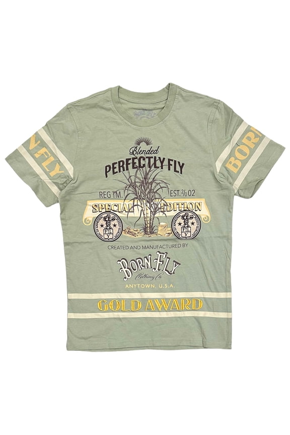 Men's Perfectly Fly Gold Award Embroidered Graphic Premium Tee T-Shirt (Small, Moss)