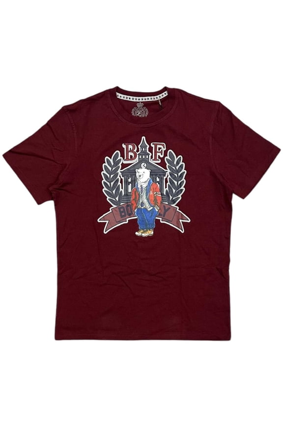 Men's T-Shirt Embroidered Puff Print Academic Premium Short Sleeve Tee (Medium, Burgundy)