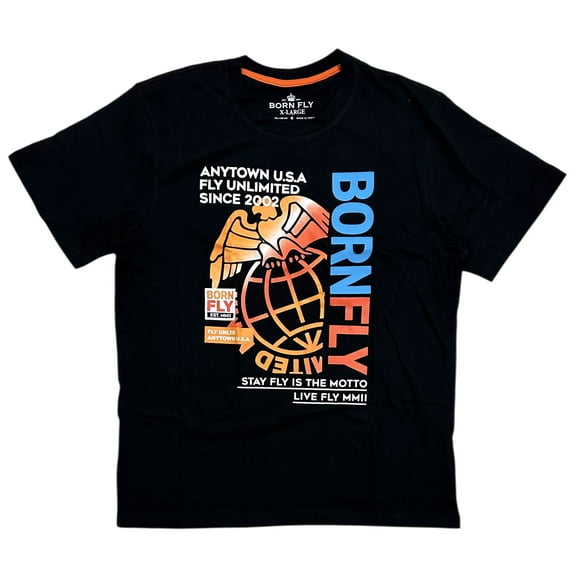 Born Fly Men's T-Shirt Global Eagle Premium Short Sleeve Tee (Medium, Black)