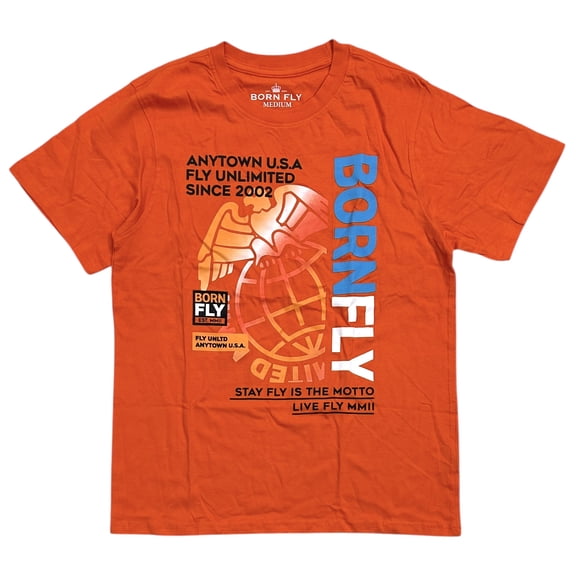 Born Fly Men's T-Shirt Global Eagle Premium Short Sleeve Tee (Medium, Orange)