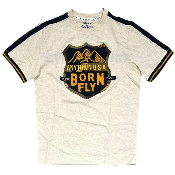 Born Fly Men's T-Shirt Sherpa Patch Anytown USA Premium Short Sleeve Tee (Small, Oatmeal Heather)