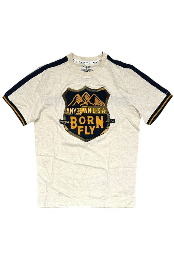 Men's T-Shirt Sherpa Patch Anytown USA Premium Short Sleeve Tee (Small, Oatmeal Heather)
