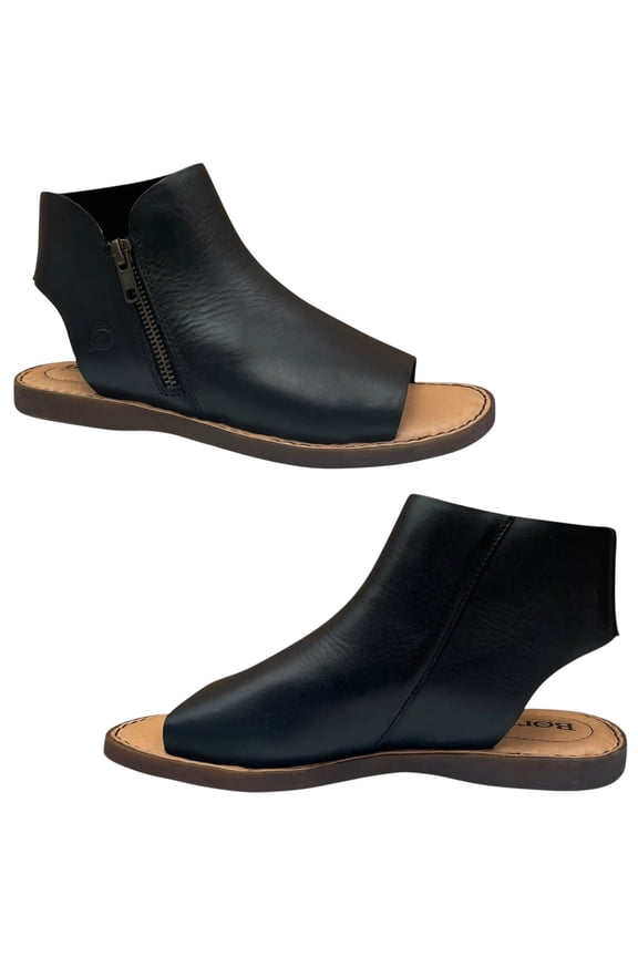 Hazle Women's Leather Flat Gladiator Sandals Size 7 Black Comfort Flexible