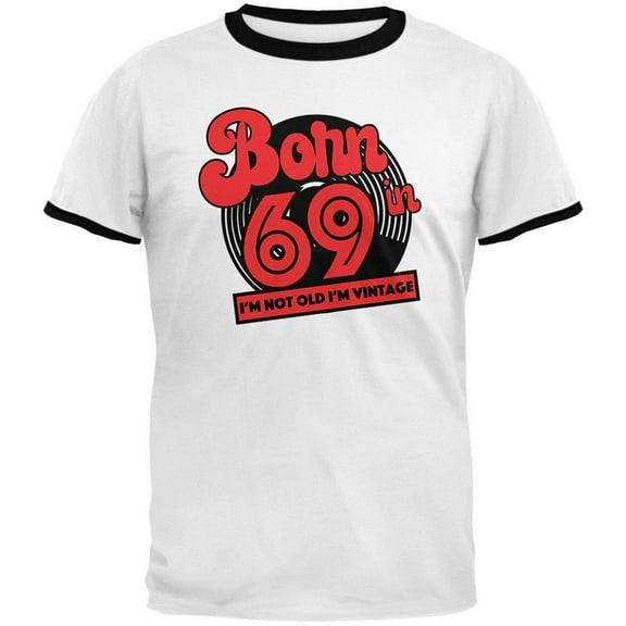 Born In 1969 Record I'm Not Old I'm Vintage Mens Ringer T Shirt White-Black SM
