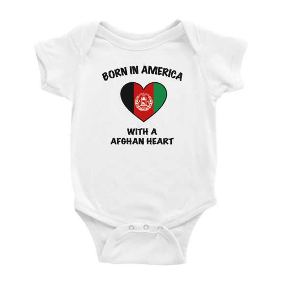 Born In America With A Afghan Heart Funny Baby Clothing Bodysuits Infant For Boy Girl