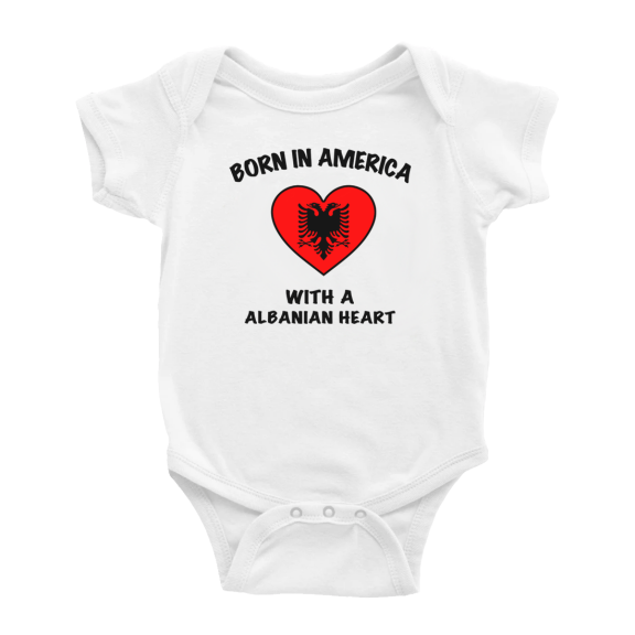 Born In America With A Albanian Heart Cute Baby Bodysuit