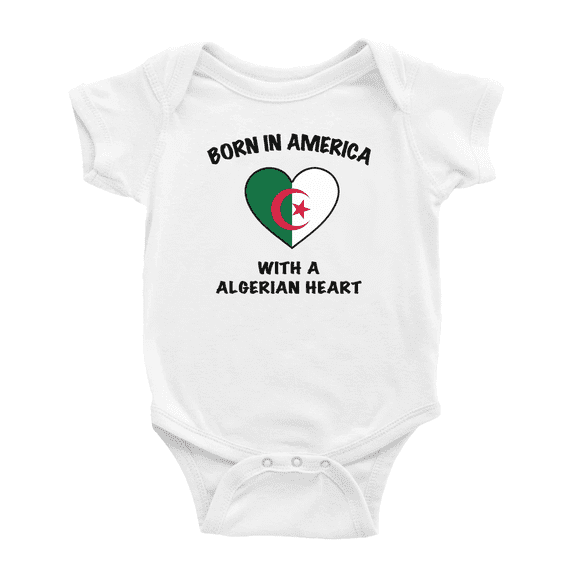 Born In America With A Algerian Heart Cute Baby Clothing Bodysuits For Boy Girl