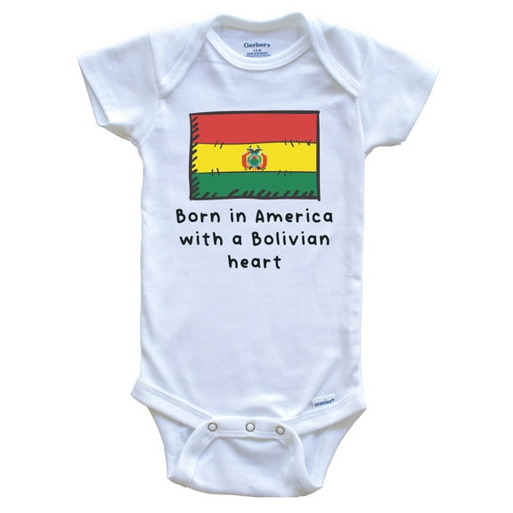 Born In America With A Bolivian Heart Cute Bolivia Flag Baby Bodysuit, 0-3 Months White