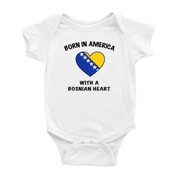 Born In America With A Bosnian Heart Cute Baby Bodysuit For Boy Girl