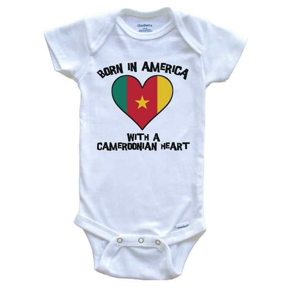 Born In America With A Cameroonian Heart Baby Bodysuit Cameroon Flag Baby Bodysuit, 3-6 Months White