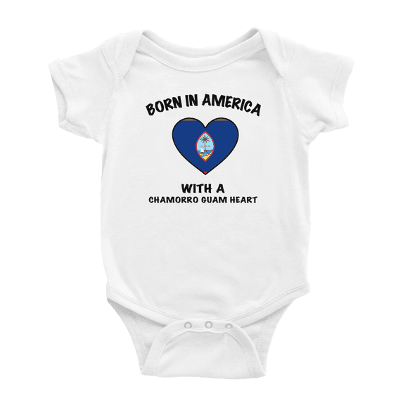 Born In America With A Chamorro Guam Heart Funny Baby Bodysuit For Boy Girl