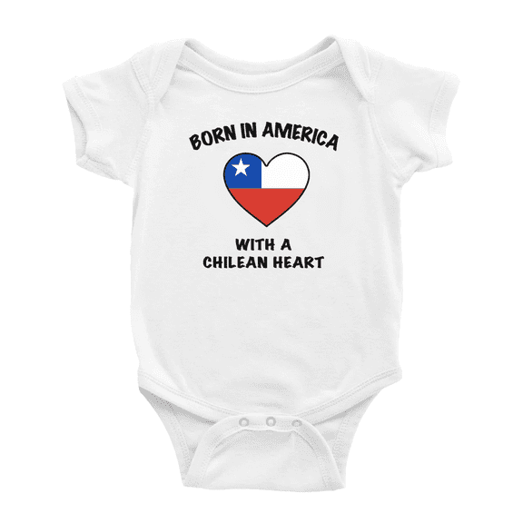 Born In America With A Chilean Heart Funny Baby Bodysuit For Boy Girl