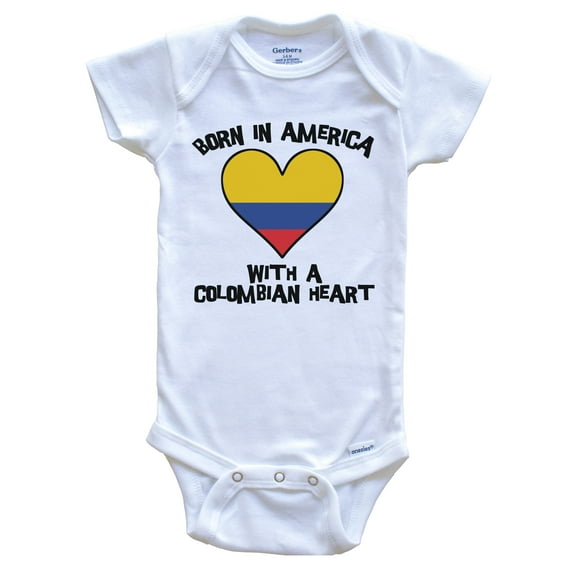 Born In America With A Colombian Heart Baby Bodysuit Colombia Flag Baby Bodysuit, 6-9 Months White