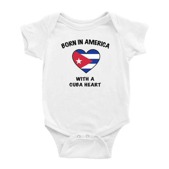 Born In America With A Cuba Heart Funny Baby Clothing Bodysuits For Boy Girl