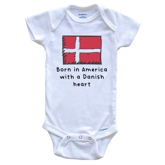 Born In America With A Danish Heart Cute Denmark Flag Baby Bodysuit, 3-6 Months White