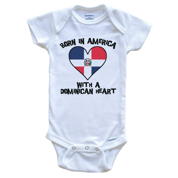 Born In America With A Dominican Heart Baby Bodysuit Dominican Republic Flag Baby Bodysuit, 6-9 Months White