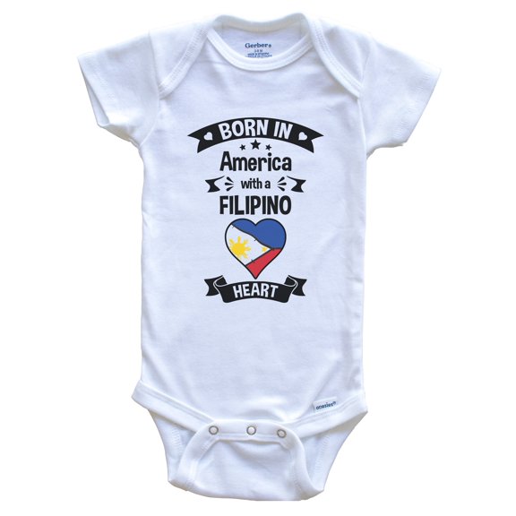 Born In America With A Filipino Heart Baby Bodysuit