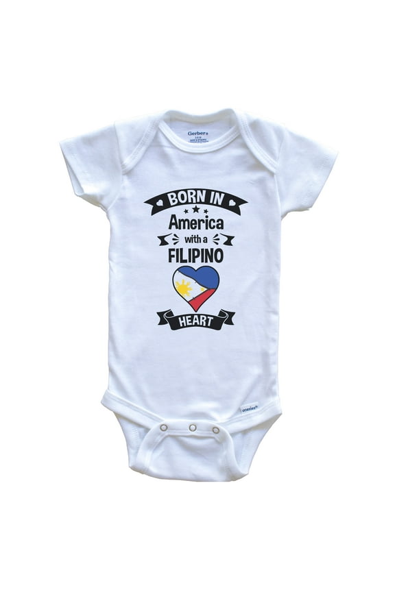 Born In America With A Filipino Heart Baby Bodysuit