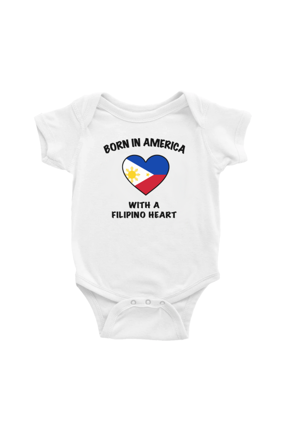 Born In America With A Filipino Heart Funny Infant Boys Girl Baby Bodysuit