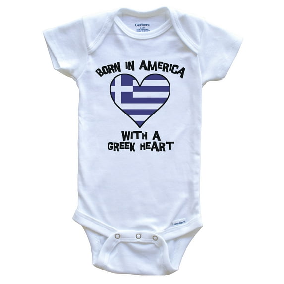 Born In America With A Greek Heart Baby Bodysuit Greece Flag Baby Bodysuit, 6-9 Months White