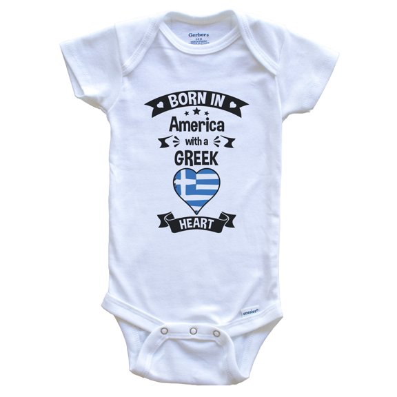 Born In America With A Greek Heart Baby Bodysuit