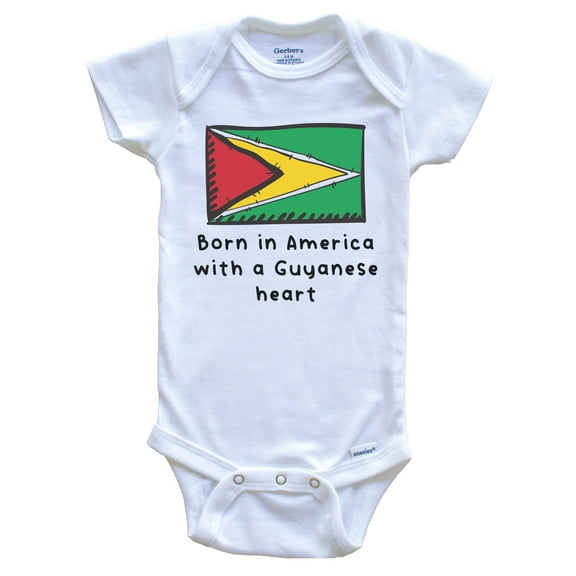 Born In America With A Guyanese Heart Cute Guyana Flag Baby Bodysuit, 3-6 Months White