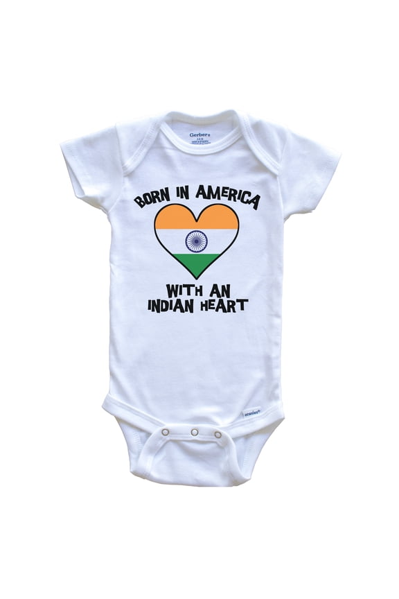 Born In America With A Indian Heart Baby Bodysuit India Flag Baby Bodysuit, 3-6 Months White