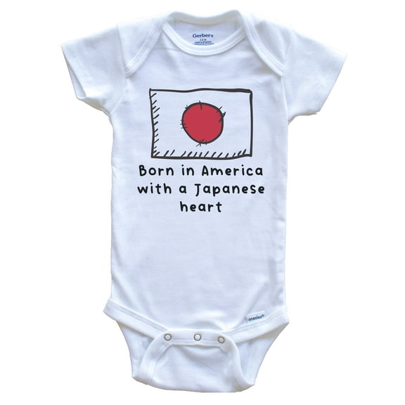 Born In America With A Japanese Heart Cute Japan Flag Baby Bodysuit, 6-9 Months White