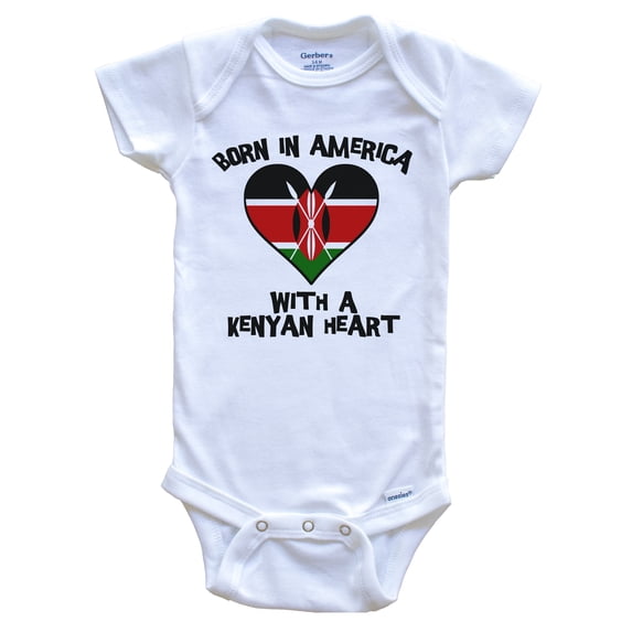 Born In America With A Kenyan Heart Baby Bodysuit Kenya Flag Baby Bodysuit, 3-6 Months White