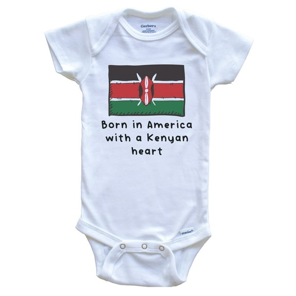 Born In America With A Kenyan Heart Cute Kenya Flag Baby Bodysuit, 3-6 Months White