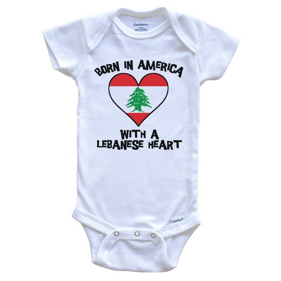 Born In America With A Lebanese Heart Baby Bodysuit Lebanon Flag Baby Bodysuit, 0-3 Months White