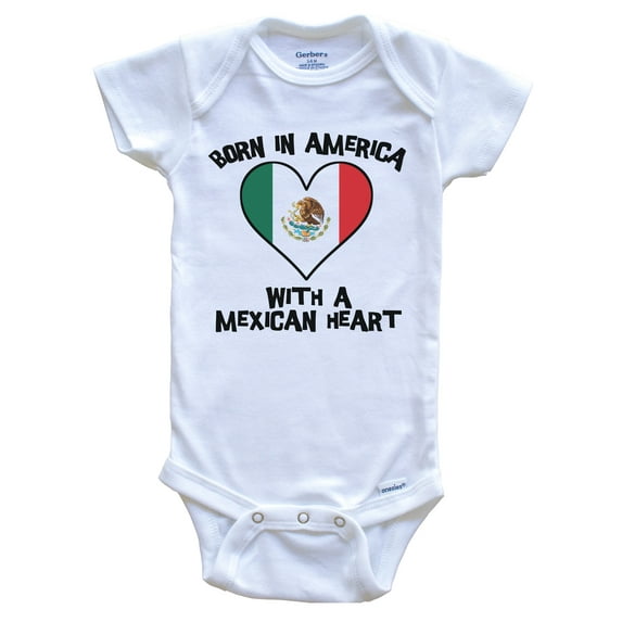 Born In America With A Mexican Heart Baby Bodysuit Mexico Flag Baby Bodysuit, 3-6 Months White