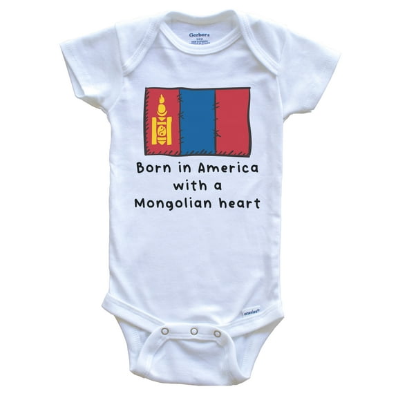 Born In America With A Mongolian Heart Cute Mongolia Flag Baby Bodysuit, 6-9 Months White