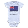 thumbnail image 1 of Born In America With A New Zealandic Heart Cute New Zealand Flag Baby Bodysuit, 0-3 Months White, 1 of 2