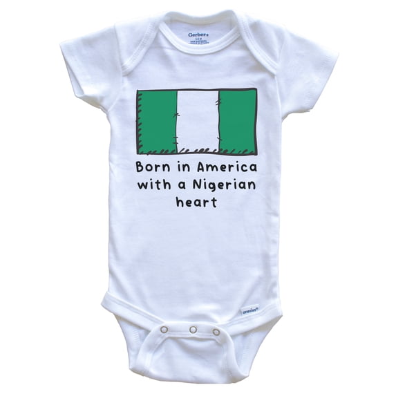 Born In America With A Nigerian Heart Cute Nigeria Flag Baby Bodysuit, 6-9 Months White