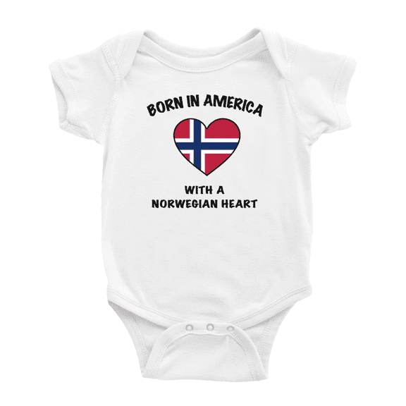 Born In America With A Norwegian Heart Cute Baby Bodysuit