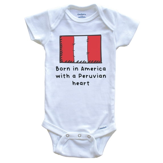 Born In America With A Peruvian Heart Cute Peru Flag Baby Bodysuit, 3-6 Months White