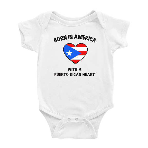 Born In America With A Puerto Rican Heart Funny Baby Bodysuit For Boy Girl