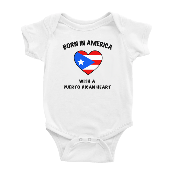 Born In America With A Puerto Rican Heart Funny Baby Bodysuit For Boy Girl