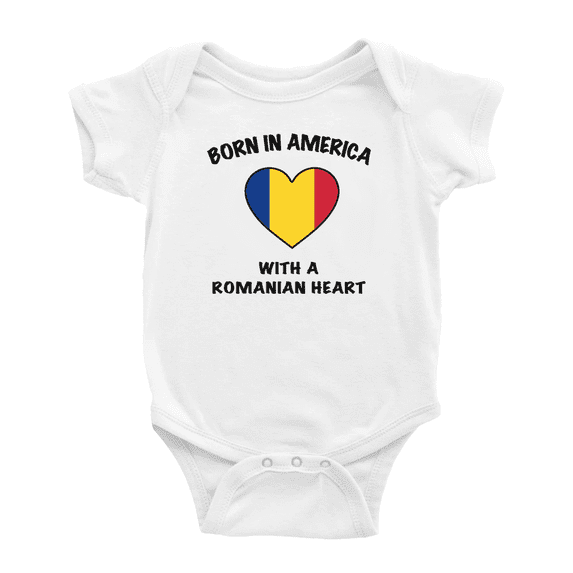Born In America With A Romanian Heart Funny Baby Clothing Bodysuits For Boy Girl