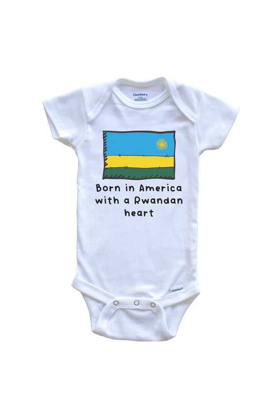 Born In America With A Rwandan Heart Cute Rwanda Flag Baby Bodysuit, 6-9 Months White