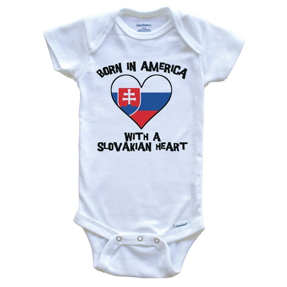 Born In America With A Slovakian Heart Baby Bodysuit Slovakia Flag Baby Bodysuit, 3-6 Months White