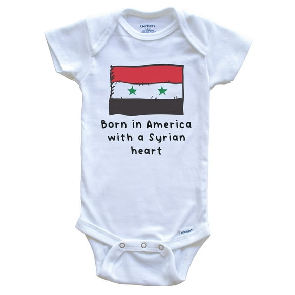 Born In America With A Syrian Heart Cute Syria Flag Baby Bodysuit, 0-3 Months White