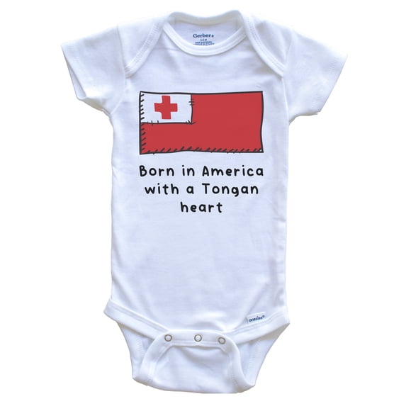 Born In America With A Tongan Heart Cute Tonga Flag Baby Bodysuit, 3-6 Months White