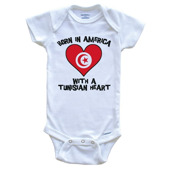 Born In America With A Tunisian Heart Baby Bodysuit Tunisia Flag Baby Bodysuit, 0-3 Months White